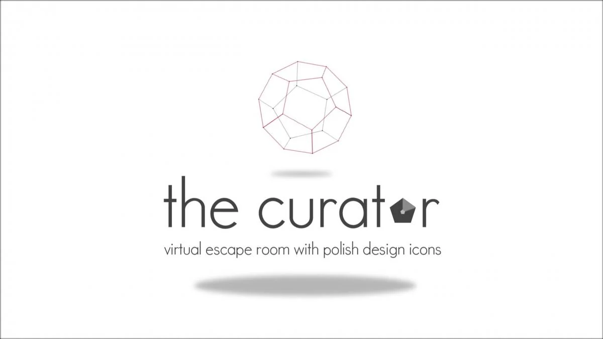 Grafika tytułowa The Curator z siatkową kulą i podtytułem o ikonach polskiego wzornictwa.